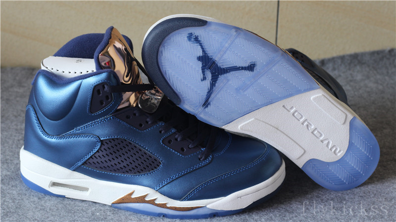 Authentic Air Jordan 5s Olympic Bronze Blue